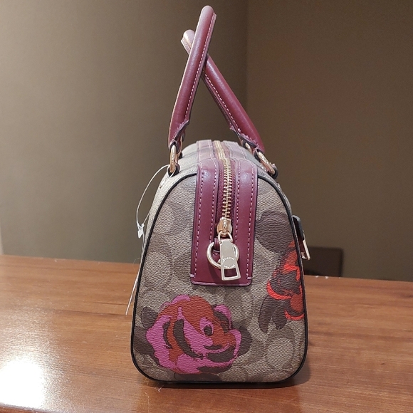 COACH Signature Floral Satchel - Red and Purple NWT - Picture 5 of 11